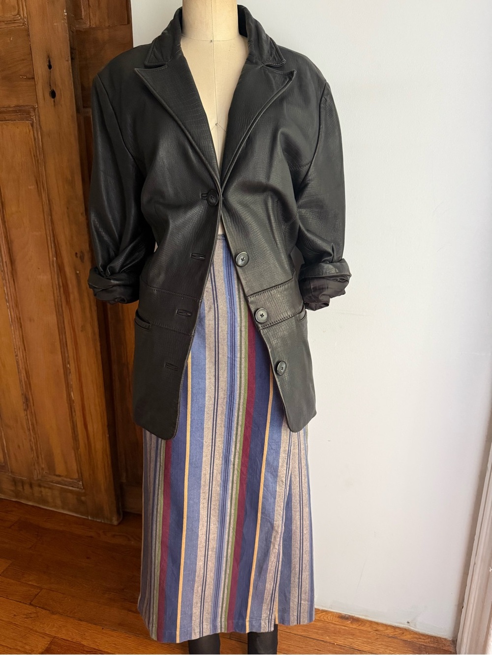 Vintage Liz Wear 90s Stripe Maxi Wrap Skirt Cotton Column Skirt Heritage Minimal